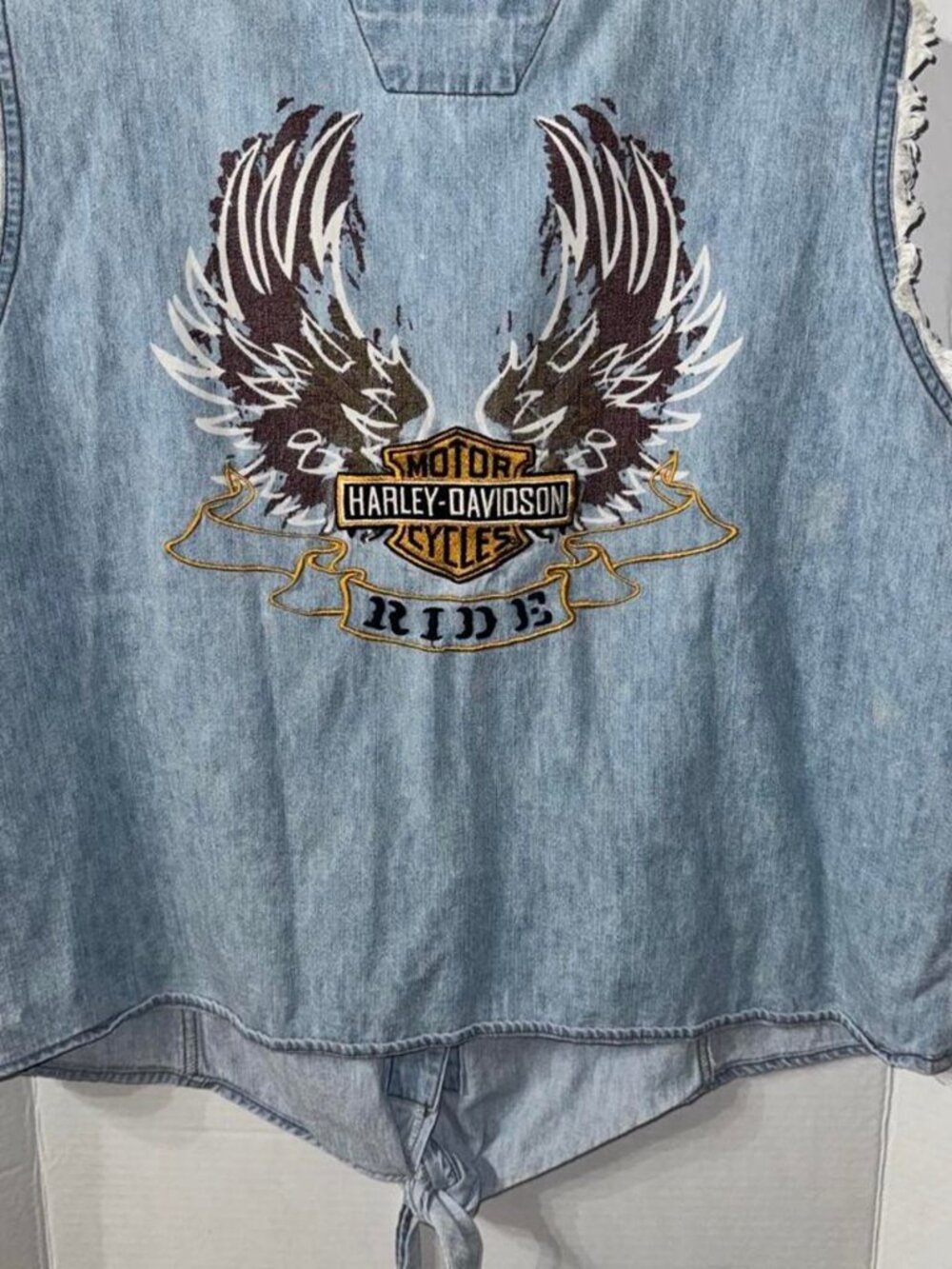 Harley Davidson Vintage Light Wash Denim Vest Eagle Ride Embroidery Womens 1W